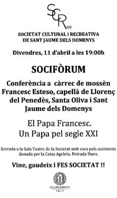  Socifòrum: El Papa Francesc. Un Papa del Segle XXI