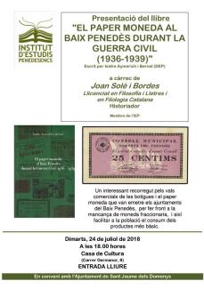 Festa Major: Presentació del llibre "El paper moneda al Baix Penedès"