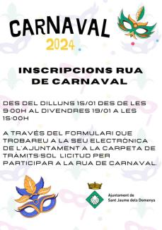 Inscripcions per participar a la Rua de Carnaval de Sant Jaume dels Domenys 2024